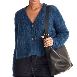 MADEWELL Brushed V Neck Cardigan Sweater Blue Button Front Relaxed Fit Sz XS